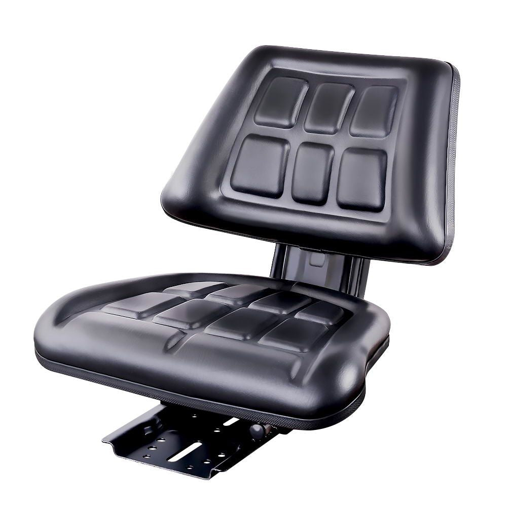 Giantz PU Leather Tractor Seat with Sliding Track in black, featuring thick padding and adjustable sliding track for comfort and support.